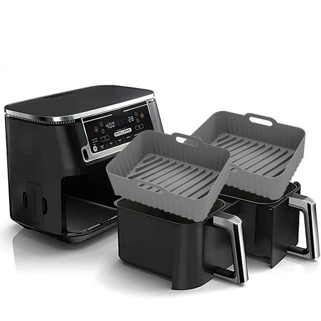 Silicone Air Fryer Liners, 2Pcs Air Fryer Silicone Reusable Liners Square,Food Safe Air Fryers Oven Accessories,Replacement Of Flammable Parchment Liner Paper,Silicone Baking Tray Pots