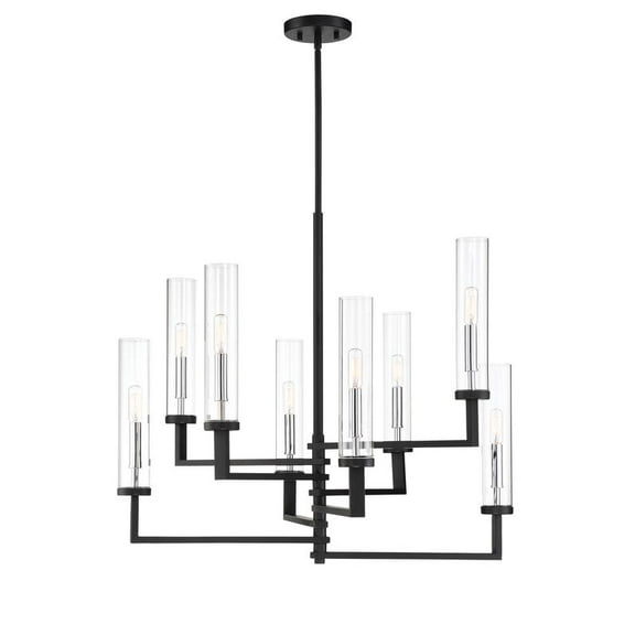 Folsom 8-Light Adjustable Chandelier in Matte Black with Polished Chrome Accents