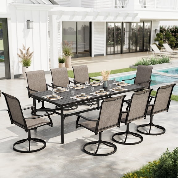 Sophia & William 9 Pieces Outdoor Metal Patio Dining Set Swivel Textilene Chairs and 82.7" Table Set for 8