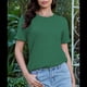 thumbnail image 4 of Camisetas de Verano para Mujer, Informales, de Corta con Bolsillo, Cuello Redondo, Corte Clásico Verde S, 4 of 6