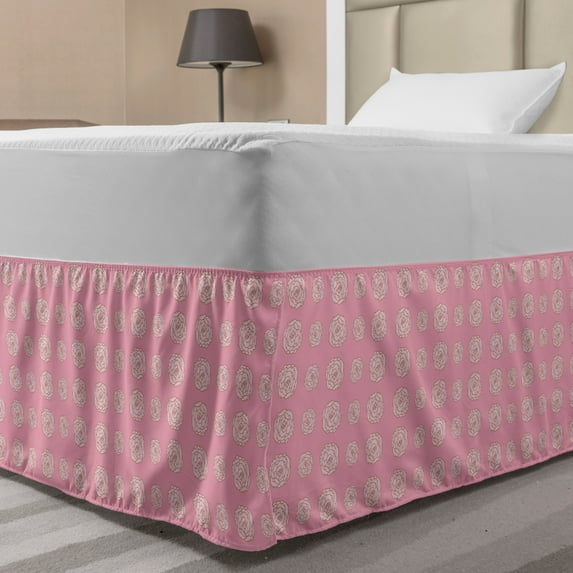 Botanical Bed Skirt, Floral Theme Romantic Illustration Along Repetitive Roses, Elastic Bedskirt Dust Ruffle Wrap Around for Bedding Decor, 4 Sizes, Pale Pink Rose and Warm Taupe, by Ambesonne