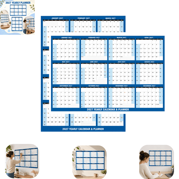 34" x 24" 2027 Wall Calendar, Erasable Wet & Dry Erase Laminated 12 Month Yearly Wall Planner, Reversible Horizontal/Vertical Navy Schedule Organizer for Home Office Classroom