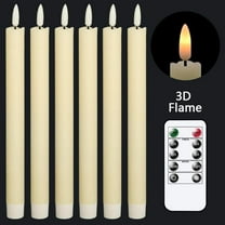 Flameless Ivory Taper Candles Flickering with 10-Key Remote, Battery Operated Led Warm 3D Wick Light Window Candles Pack of 6, Christmas Home Wedding Decor(0.78 X 9.64 Inch)