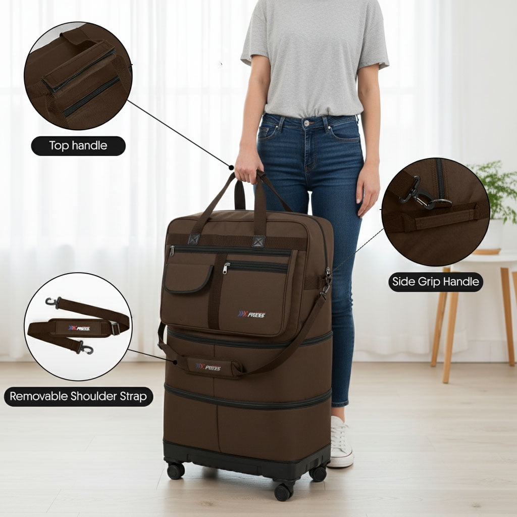 36" Expandable Foldable Suitcase Bag Large Collapsible Rolling Luggage Bag for Storage, Moving & Abroad Travel, Chocolate, JM