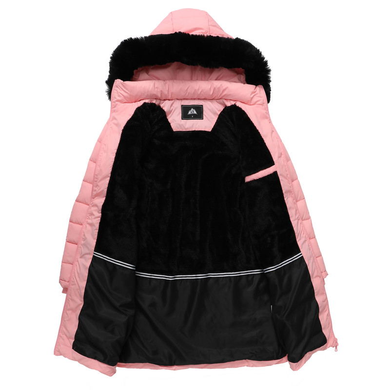 Women's Long Winter Coats Thicken Fleece Lined Parka Down Puffer Jacket With Faux Fur Detachable Hood, Pink L