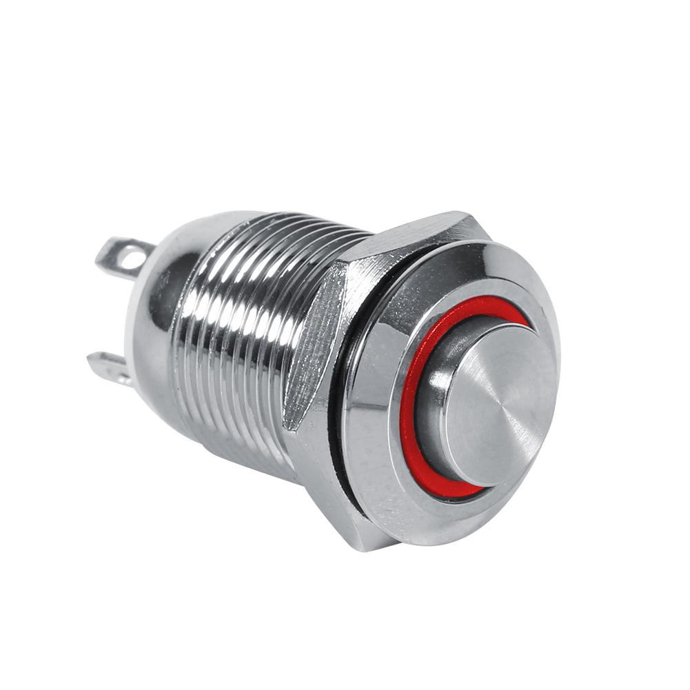 12mm LED Push Button Switch - Momentary On/Off, 2A 36V, IP65 Waterproof - Blue Ring Light (Black Case)