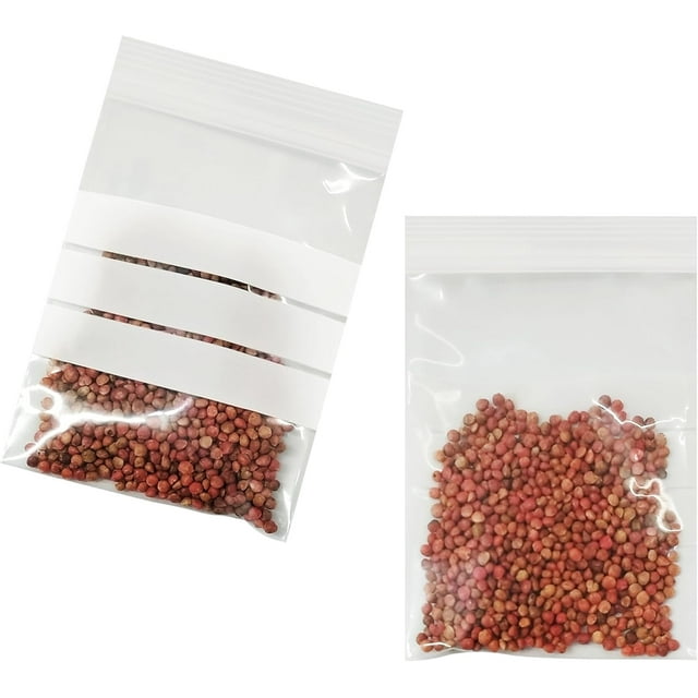 wqlpp-100 Pack Clear Resealable Bags 7x10cm (2.75x3.93 inch) Small Seed Packets Zipper Lock Visible Coin Seed Envelopes Storage Bags Writable with Printed Line for Seed Tea Travel Sample Storage