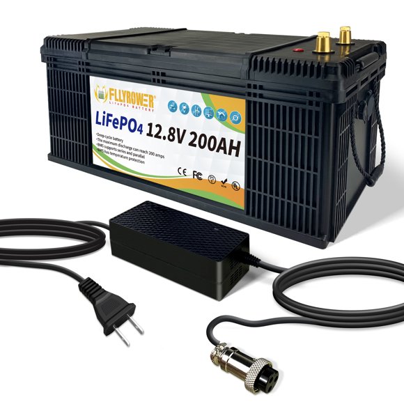FLLYPOWER Batterie LiFePO4 12V 200Ah Batteries au Lithium avec BMS 200A, Batterie au Lithium Fer Phosphate à Cycle Profond Rechargeable, pour Solaire, Marine, Moteur de Traîne