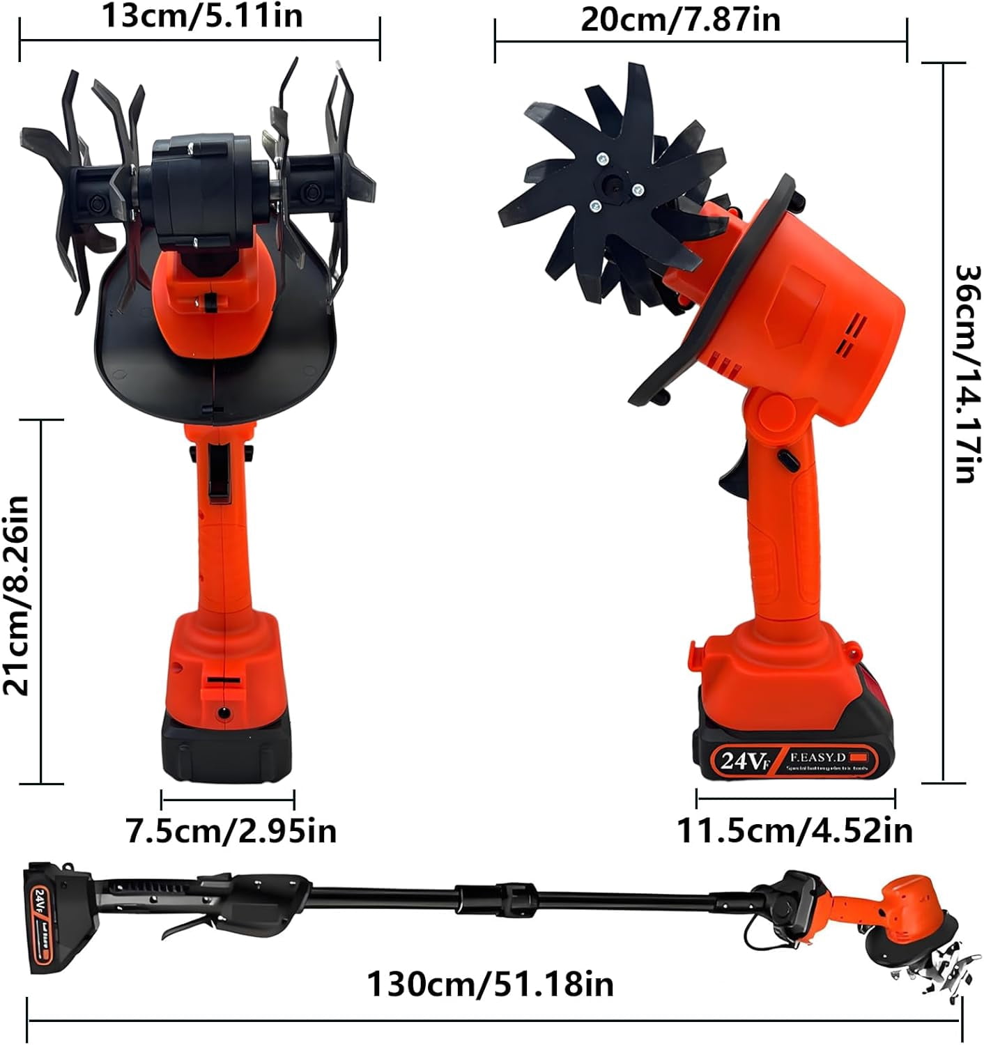 24V Cordless Electric Tiller Cultivator, Handheld Garden Rototiller with 2 Batteries, 4-Inch Tilling Width & Depth, Lightweight 2.6 lbs, for Lawn, Garden, Vegetable Plots