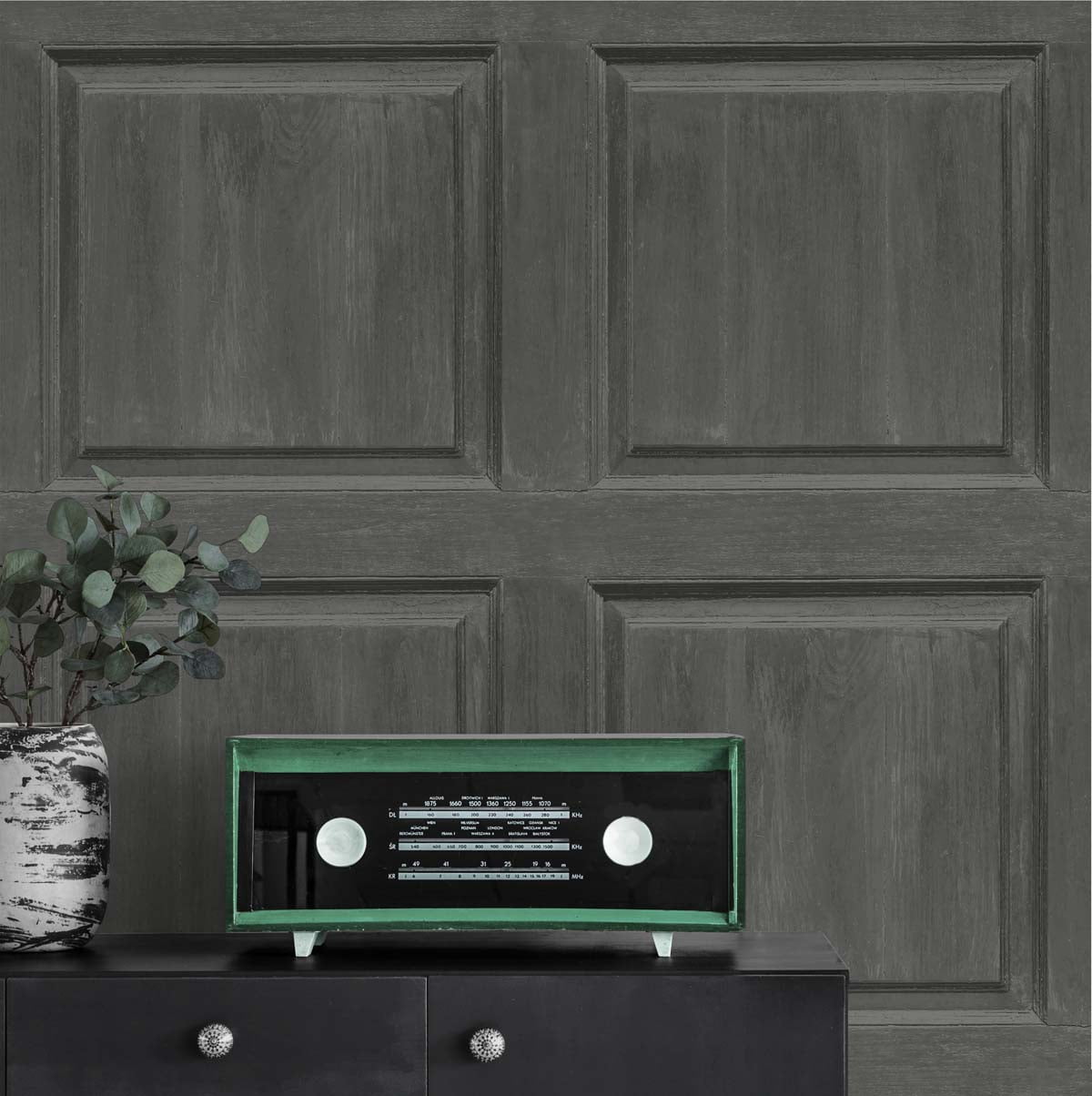 NextWall Arthouse Washed Faux Panel Peel and Stick Wallpaper 20.5 in. W x 18 ft. L - Charcoal