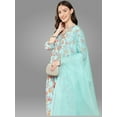 thumbnail image 4 of Janasya Women's Aqua Blue Moss Digital Floral Printed Pant Set with Scarf, 4 of 8