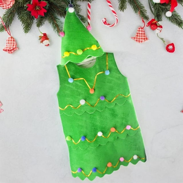 2 Piezas Disfraz de de Navidad Infantil Traje de Cosplay Vestido con Sombrero Elaborado en Franela Suave Y Transpirable Adecuado para F L
