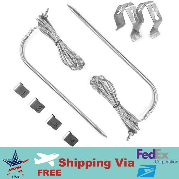 2 Packs of Meat Probes Replacement for Pit Boss Pellet Grills and Smokers, Bundled with 2 Probe Clips and 4 Metal Numbered Tags