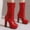 Red, variant on Women Platform Knee High Boots Buckle Strap Wide Calf Pull On Boots Chunky High Heel Round Toe Leather Tall Shoes Fashion Dress Boots Platform for Women Block High Heels Combat Boots