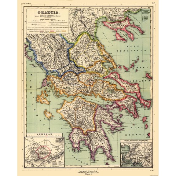 Historic Map - Greece - Kiepert 1903 - Vintage Wall Art