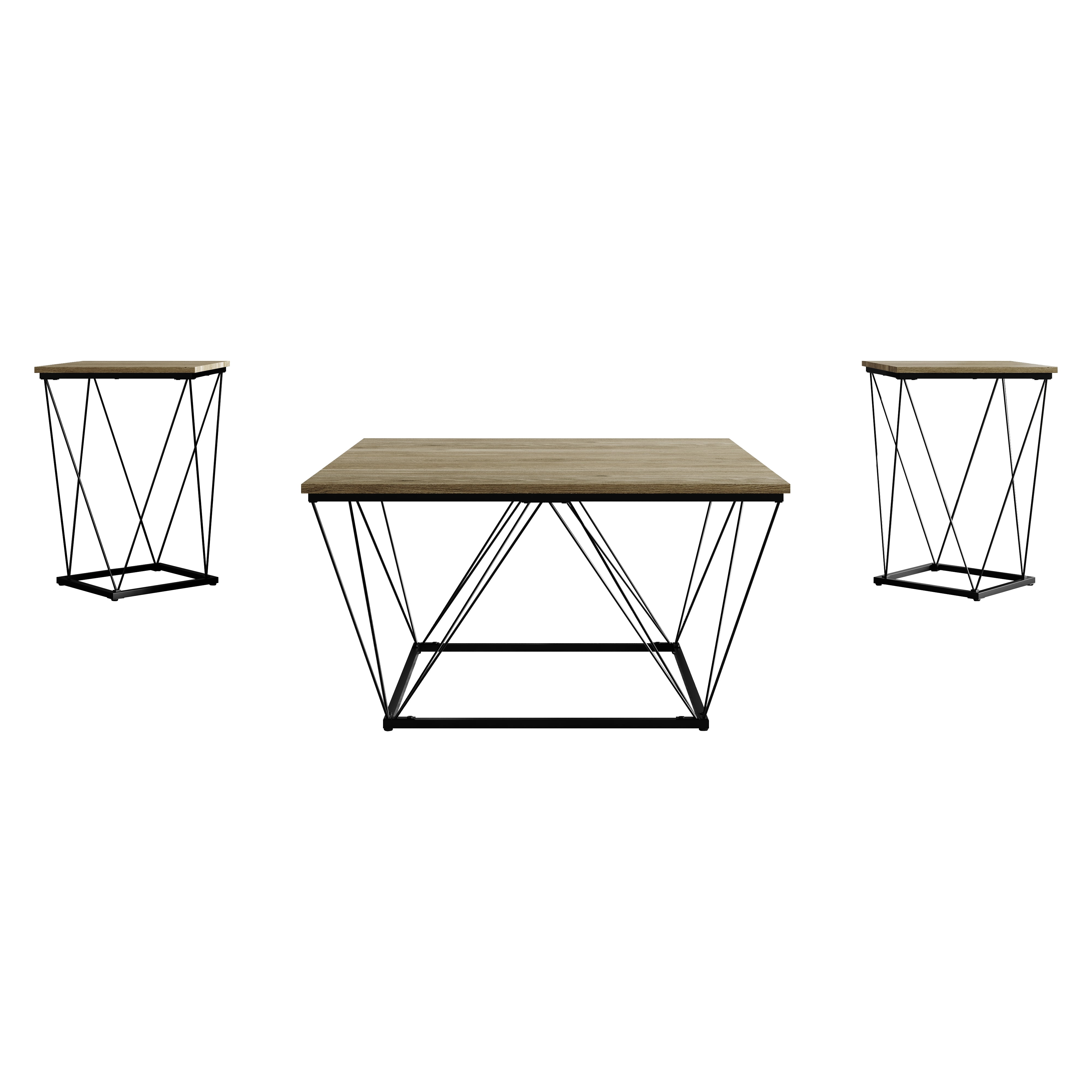 Castle Place Minimalist 3 Piece Coffee Table Set, Brown Oak