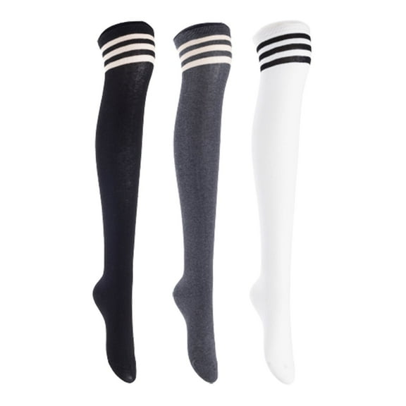 Lian LifeStyle Women's 3 Pairs Adorable Comfortable Soft Thigh High Over Knee High Cotton Socks, Size 6-9, JMYP1022 Black, DarkGrey, White