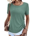 thumbnail image 2 of HAPIMO Women's Trendy Loose Tops Eyelet Dressy Tunic for Teen Girls Solid Color Drawstring Summer Short Sleeve Square Neck Pullover Elegant Casual Blouses Green M, 2 of 6