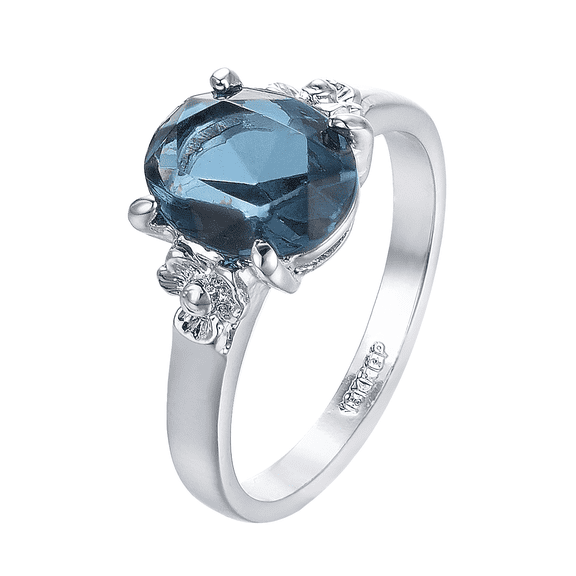 Yoursfs Silver Oval Shaped Blue Birthstone Ring 18K White Gold Plated Cocktail Anniversary Ring Jewelry For Women (Size 7)