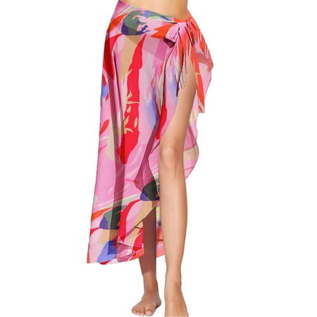 Comdrip Sarong Wraps for Women  Women Sarong Ruffle Tie Swimsuit Cover Up Skirt Chiffon Beach Wrap Long Bathing Suit Cover Ups Swim Cover Up Skirt Black 2XL