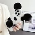 thumbnail image 2 of Feishell Cute Fluffy Case for iPhone 11, Cute Panda Ears Hairball Soft Fuzzy Winter Warm Faux Fur Plush Fluffy Flexible TPU Bumper Protective Phone Cover Women Girls,Black, 2 of 5