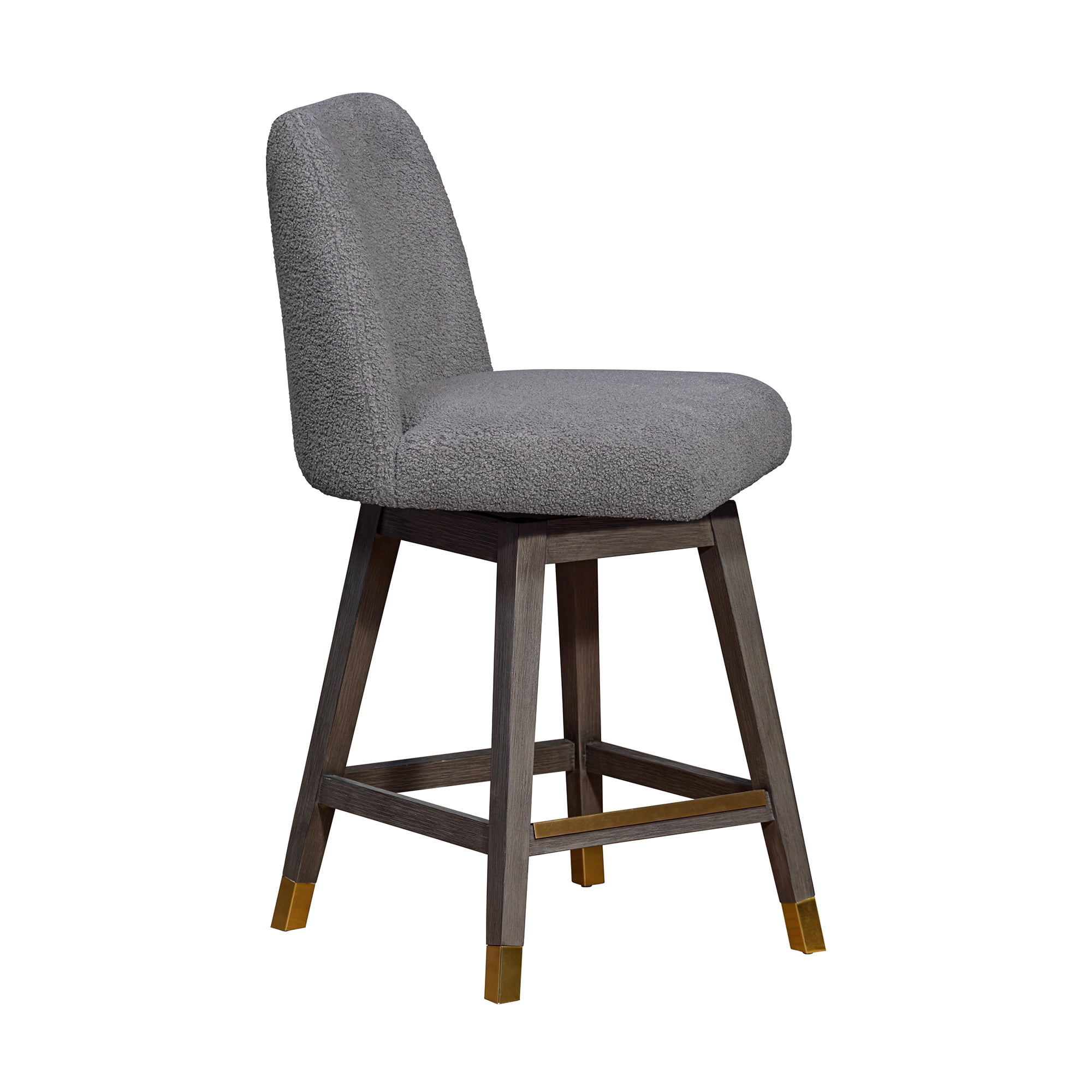 Amelia Swivel Counter Stool in Gray Oak Wood Finish with Gray Boucle Fabric - Set of 3