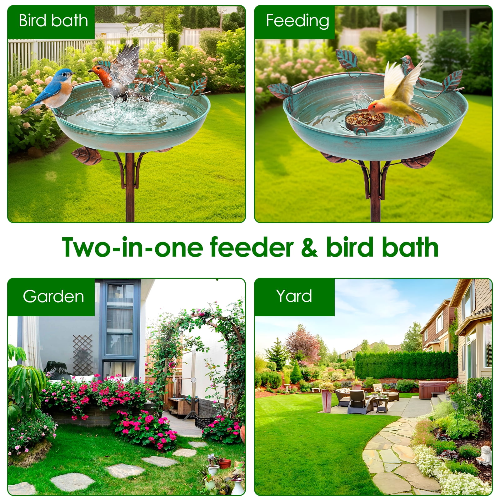 Iron Bird Bath for Outdoor Garden Bird Bath with Small Bowl Birdbath Feeder Rustproof Birdbath for Garden Yard Lawn Decor Easy to Install