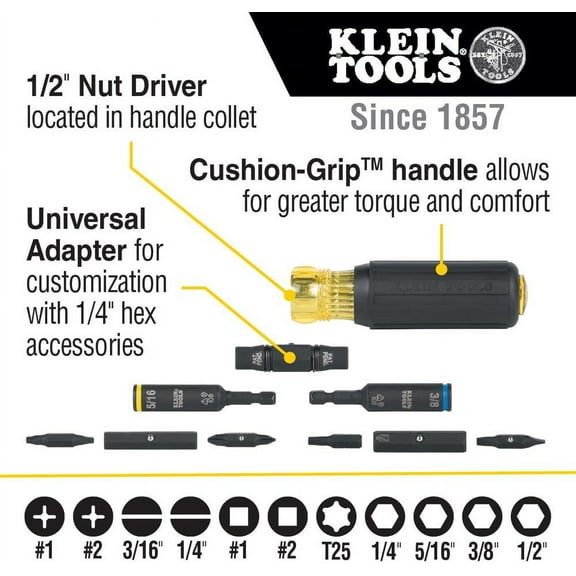 Rated 11-in-1 Multi-Bit Screwdriver with Phillips, Slotted, Square & Torx Tips