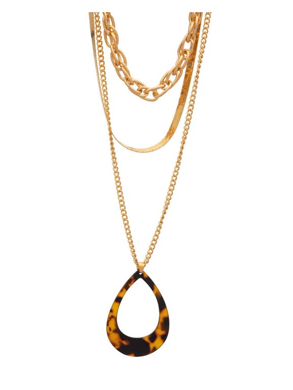 Goldtone Faux Tortoise Shell Teardrop Layered Necklace