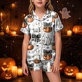 thumbnail image 2 of Dmsael Halloween Pajamas Kids Girls Silk Satin Pajamas Set Short Sleeve Sleepwear Button Loungewear 2 Piece Pjs Shorts Set, 2 of 6