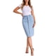 thumbnail image 2 of Falda de mezclilla de botón casual para mujer Inspire Chic, cintura alta, con dobladillo deshilachado, falda midi de mezclilla, talla S, azul claro, 2 of 5