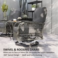 thumbnail image 3 of 3-Piece Grey Wicker Patio Bistro Set, 2 Swivel Rocking Chairs with Thick Cushions and 2-Tier Tempered Glass Coffee Table, All-Weather PE Rattan Furniture for Balcony and Porch, 3 of 7