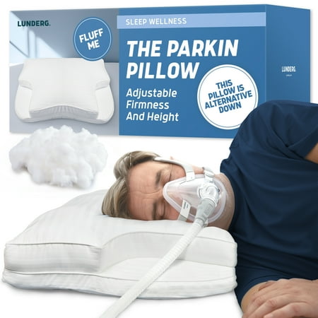 Lunderg Parkin CPAP Pillow for Side & Back Sleepers - The Only Down Alternative with Adjustable Filling & 100% Cotton Case - Reduce Air Leaks & Mask Pressure for Better Sleep - Works with ALL Masks