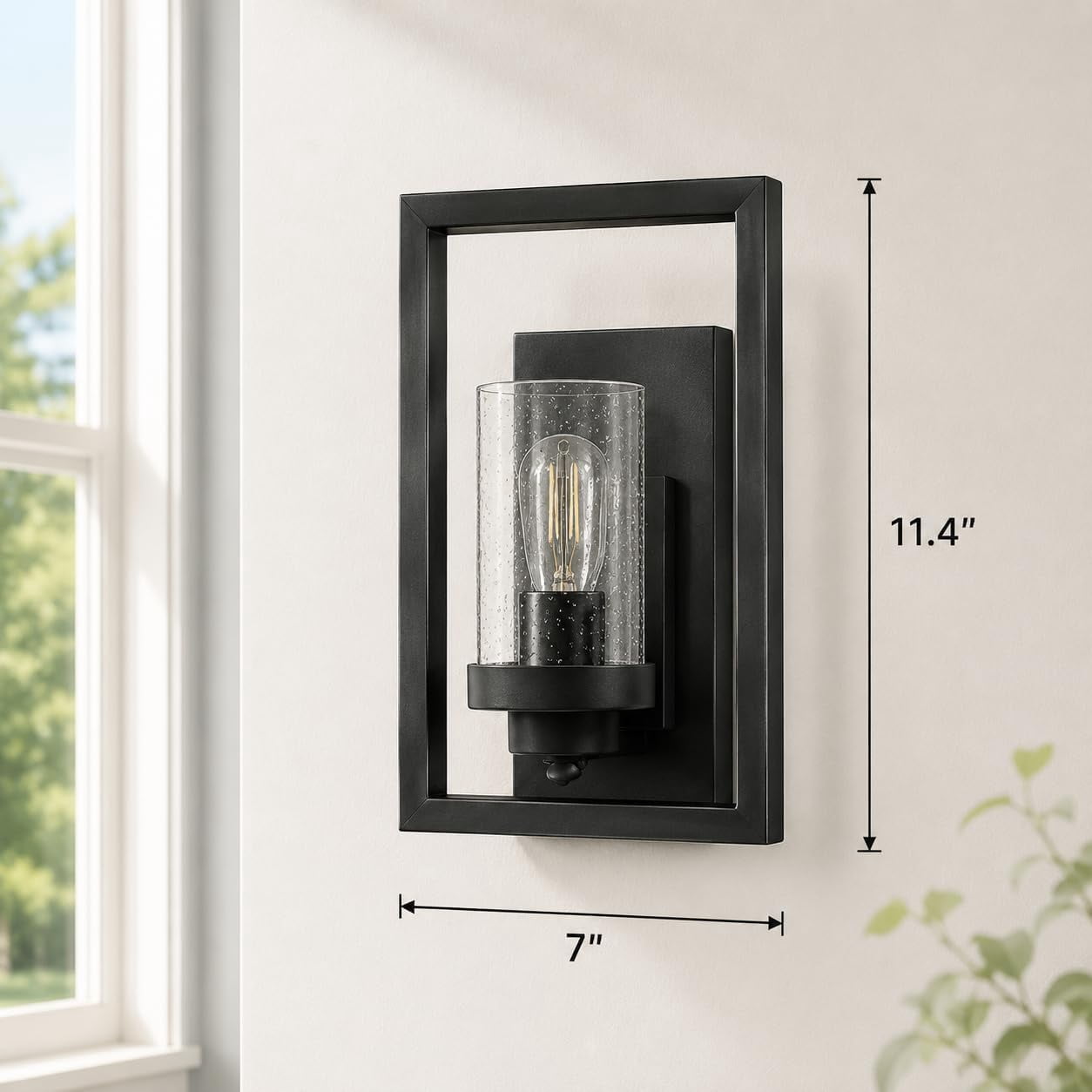 Set of 2 Glass Wall Sconce, Industrial Vintage Wall Lights with Clear Glass Shade, Square Metal Wall Mount Lighting, E26 Base, for Dinning Room, Bedroom, Living Room, Black