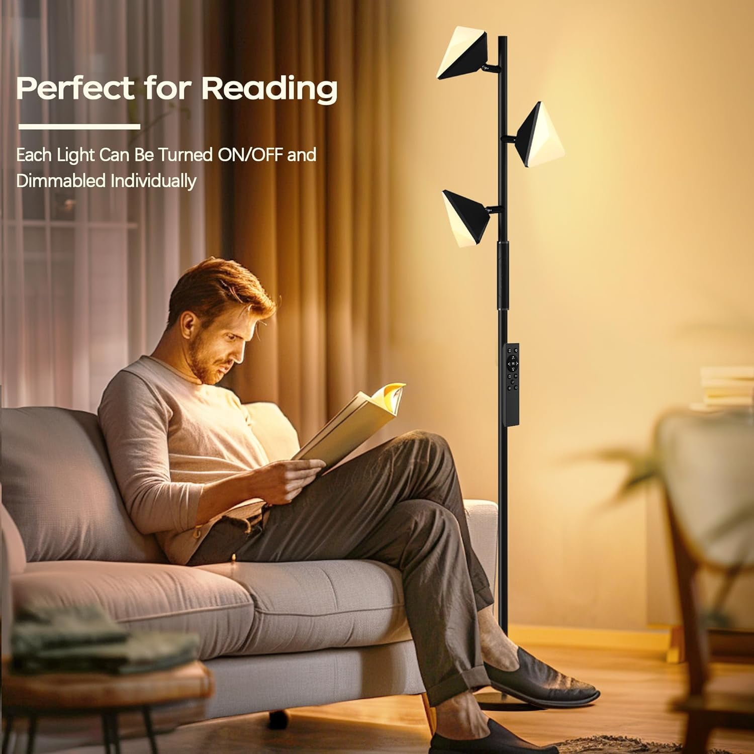 36W LED Tree Floor Lamp Modern Dimmable Lamp with Remote & Touch Control 4 Color Temperatures Rotatable LED Lights Light
