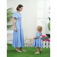 thumbnail image 5 of FYMNSI Mommy and Me Square Neck Dresses Solid Color Ruffled Maxi Dress with Pockets Cutout Waist Tiered Matching Outfits Blue (Mom M), 5 of 14