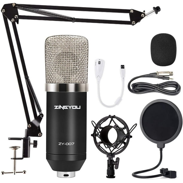 Condenser Microphone Zingyou Zy 007 Professional Cardioid Mic Bundle For Pc Laptop Recording Studio Youtube Podcast Vocal Broadcasting Gaming With Scissor Arm Stand Shock Mount And Pop Filter Silver Walmart Com Walmart Com