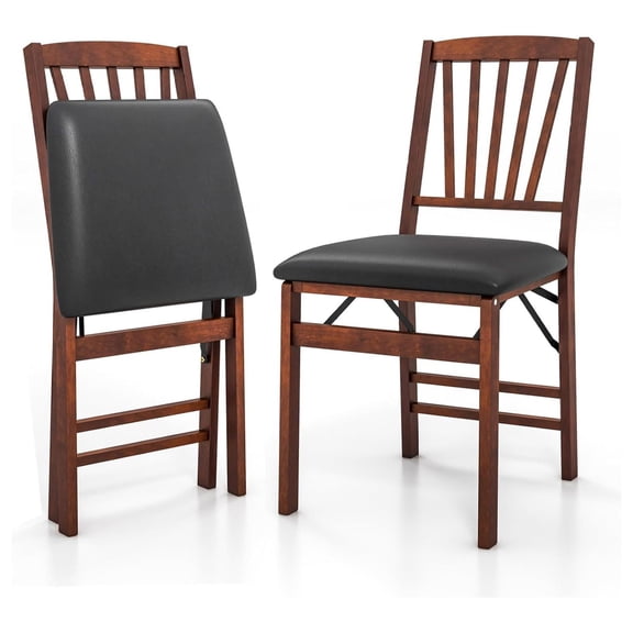 Folding Dining Chairs Set of 2, Wooden Kitchen Chairs with Padded Seat & Solid Wood Frame, 400 LBS Weight Capacity, No Assembly Foldable Chair for Dining Room, Living Room