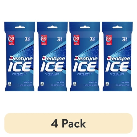(4 pack) Dentyne Ice Sugar Free Peppermint Chewing Gum Blister Pack 16 Pieces 3 Pack