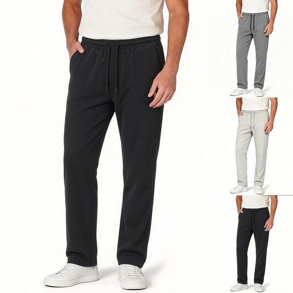 Mens Big & Tall Casual Golf Pants Drawstring Elastic Waist Baggy Sweatpants Flat Front Slacks Lightweight Loose Fit Summer Beach Trousers Size M-5XL Black