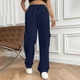 thumbnail image 2 of XFLWAM Cargo Pants Women Straight Leg Sweatpants with Pockets Drawstring Elastic High Waist Baggy Workout Sweat Pants Trousers Blue M, 2 of 5