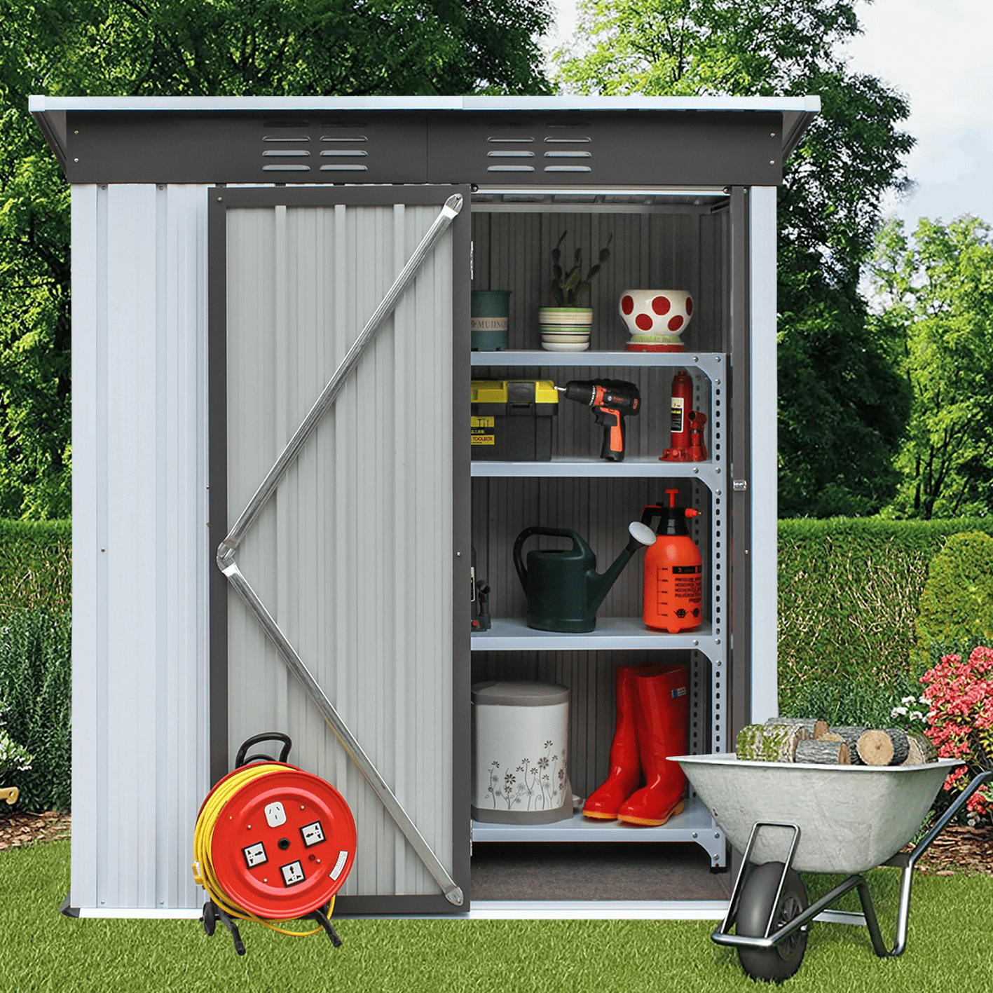 Outdoor Garden Tool Storage Shed, Seizeen AllWeather Metal Sheds with