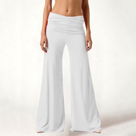 Coral Fold Over Yoga Pants 2026 Wide Leg Loose Fit Lounge Pant with Ruched Waist Sports Leggings White S