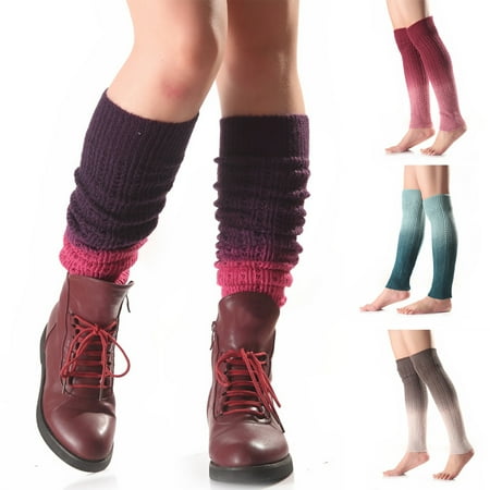 

1 Pair Women Leg Warmers Knitted Gradient Color Autumn Winter Windproof Cold Resist Boot Cuffs for Yoga