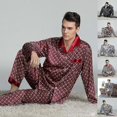 thumbnail image 2 of 2025 New Men's Long Sleeve Silk Satin Classic Printed Pajama Set Luxury Silky Pajamas Sleepwear Set-2025, 2 of 5