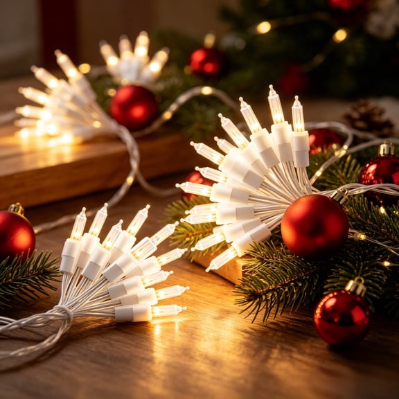 PLERISE Clear Christmas Lights Set, 50-Count 13-Feet Mini String Lights with White Wire, Warm White Incandescent Bulb for Indoor Tree Garland
