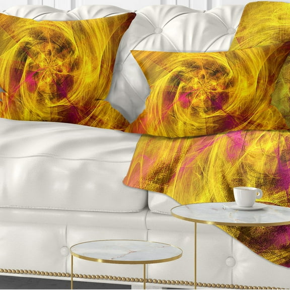 Designart Mystic Golden Fractal - Abstract Throw Pillow - 12x20