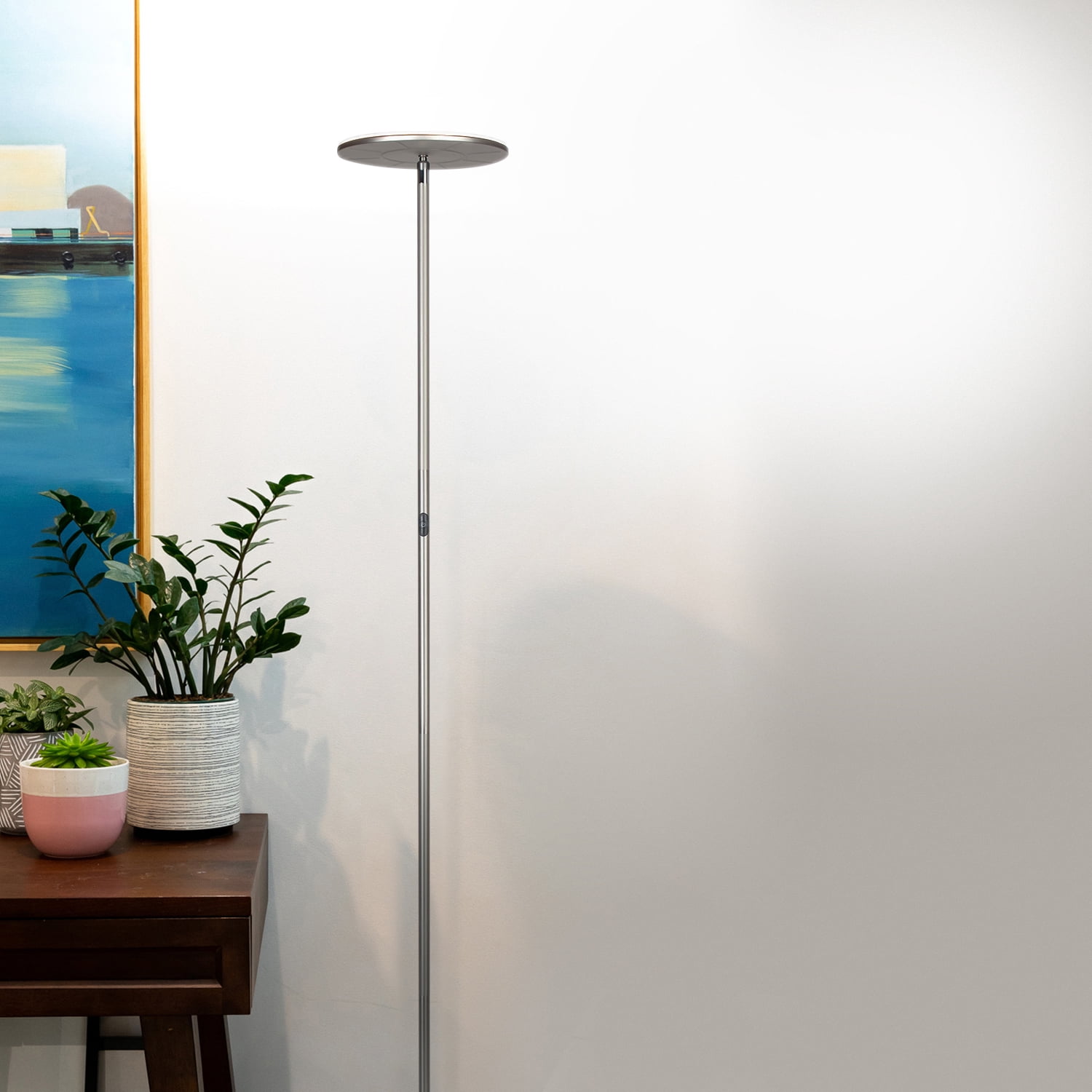 Brightech Brand Sky 30 Flux LED Torchiere Floor Lamp in Nickel Color