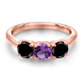 thumbnail image 3 of Gem Stone King 18K Rose Gold Plated Silver Purple Amethyst and Black Diamond Engagement Ring for Women | 1.58 Cttw | Round 5MM | Gemstone February Birthstone | Size 5, 3 of 6