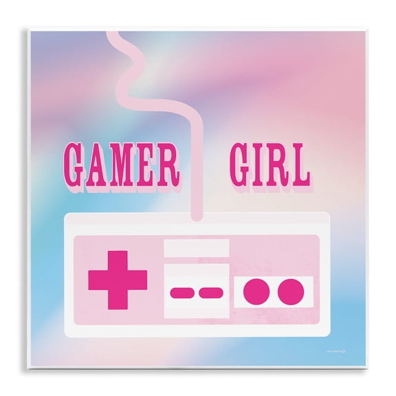 Stupell Industries Pastel Gamer Girl Controller Quotes and Sayings Painting Unframed Art Print Wall Art, 12 x 12